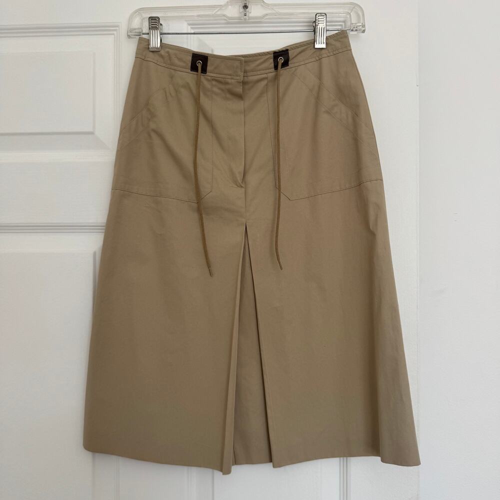 Paul & Joe Beige Khaki Utility A-Line Midi Skirt Pleated Size FR 36 US 2/4